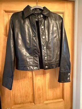 Banana Republic Black Leather Button Jacket